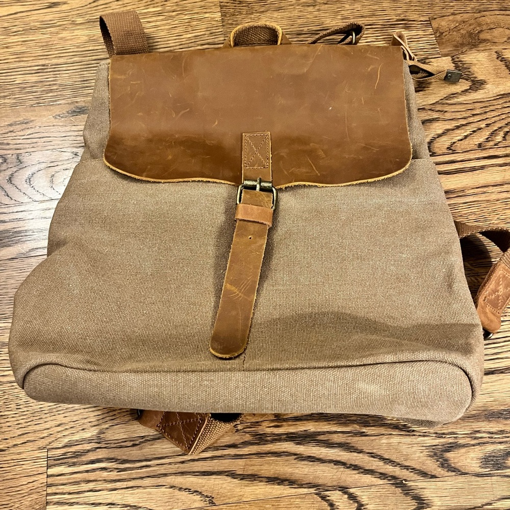 Brown Leather and Canvas Backpack